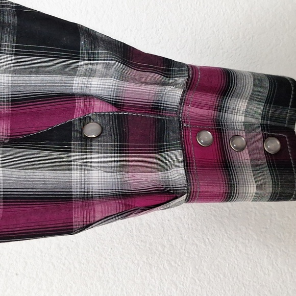 Panhandle Slim Black Gray Purple Plaid Pearl Snap Western Button Down Shirt Sz.L - Picture 10 of 14